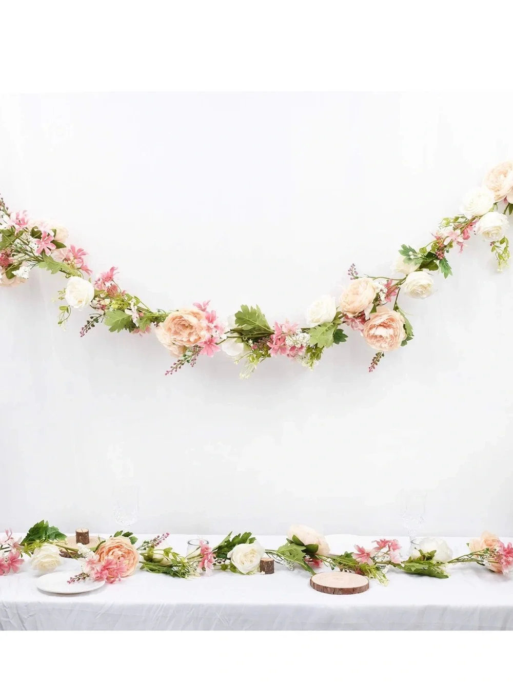 NIB Champagne Variety Peach and Pink Floral Garland - Wedding,Shower Arch 2 Pack